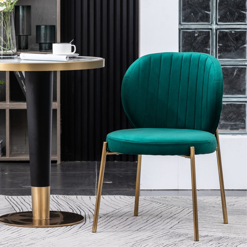 2 chaises de salle à manger en velours - Paire de coussins et de fabrication en métal, Vert