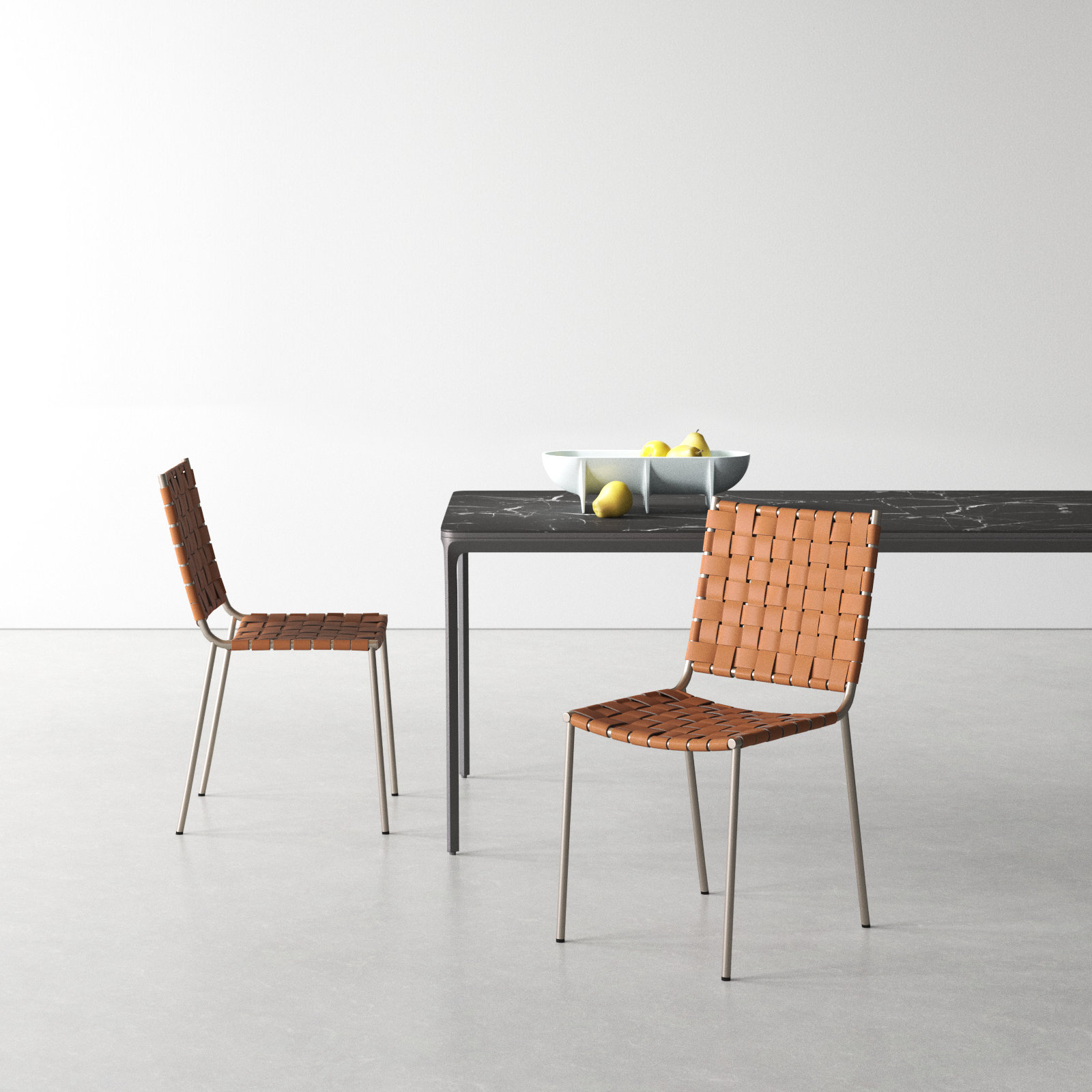Ryland Dining Armchair, Cognac Genuine Leather, Silver