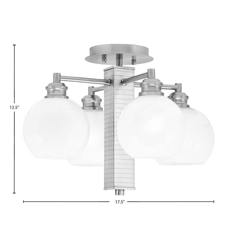 Edge 4 Light Semi-Flush Shown With 5.75" White Marble Glass, Brushed Nickel