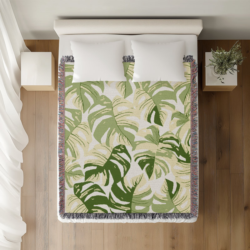 Jeté en coton Monstera, 60 po x 80 po, Vert