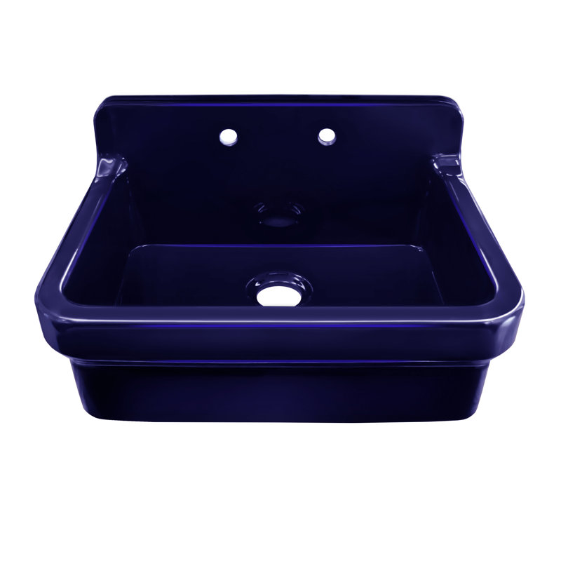 Fireclay 30" x 22" Drop-in Sink with 2 Faucet Holes on Backsplash, Sapphire Blue