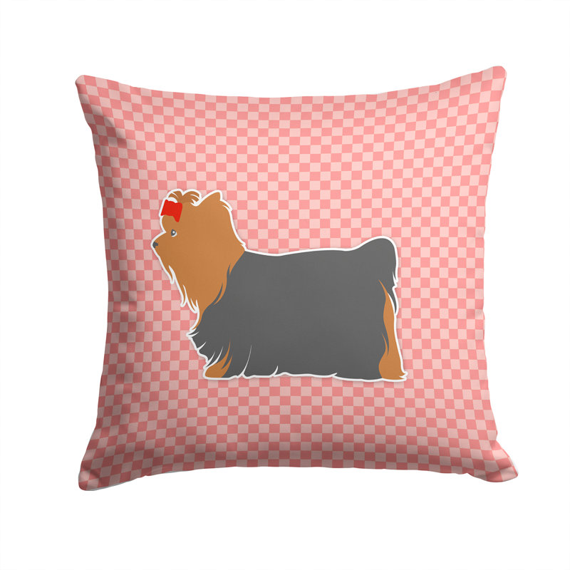 Coussin intérieur / extérieur Yorkshire Terrier, H 14 po x l 14 po x P 3 po, Noir / Rose