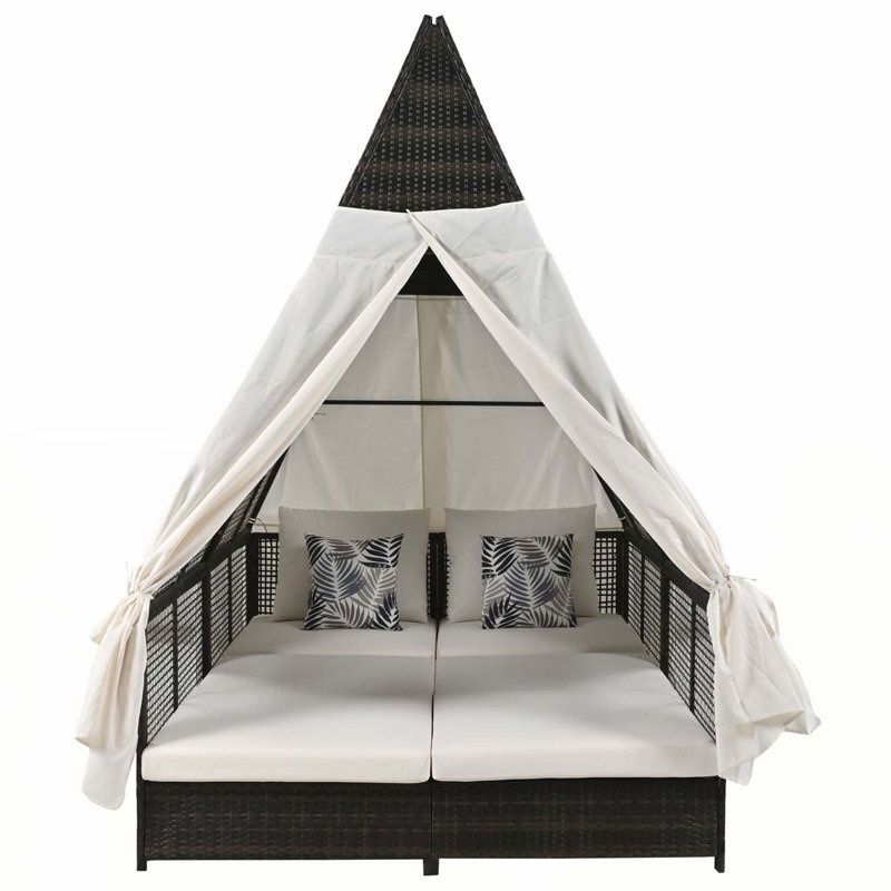 Outdoor Patio Daybed with Adjustable Backrest and Multiple Comforts, Cream