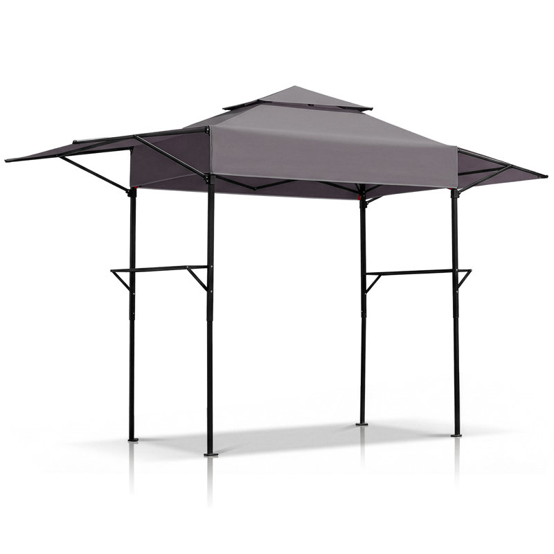 3.3 X 12.5 Ft. Patio Barbecue Grill Canopy Gazebo With Dark Gray Soft Top Roof, Dark Gray