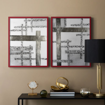 Terrazzo Grid I-Premium, reproduction encadrée prête à accrocher - aucun clou requis - aucun clou requis