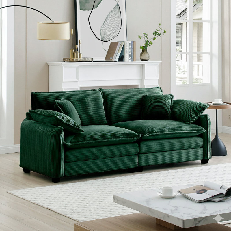 81 Inch Corduroy Loveseat Sofa With Pillows, Green