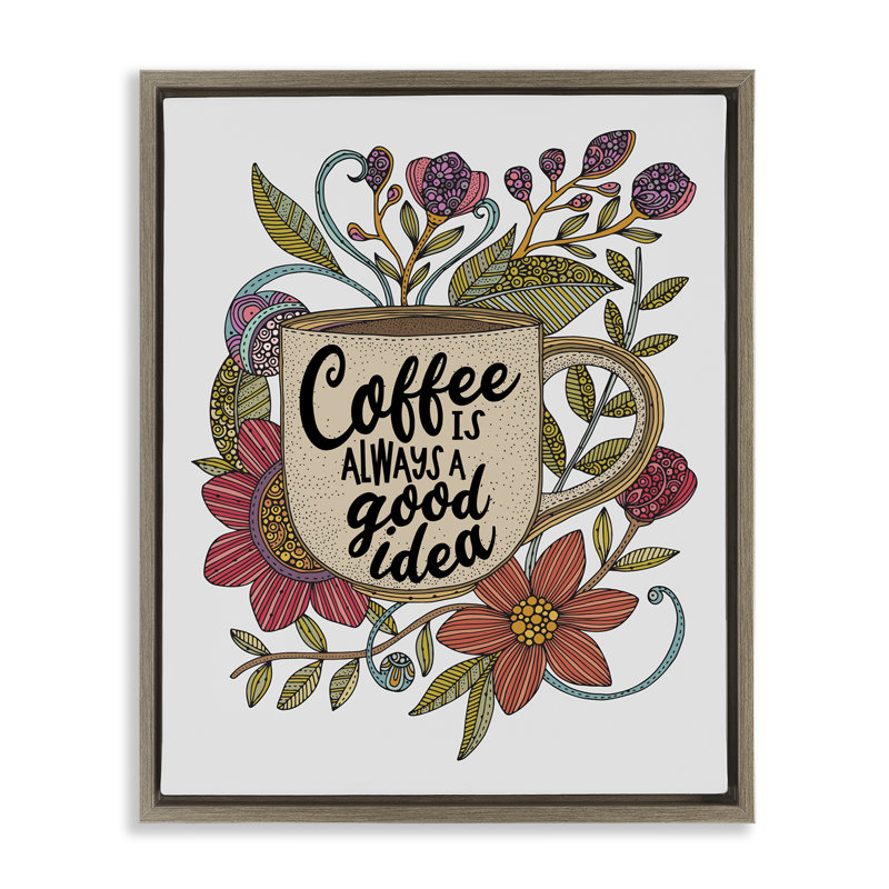 «Floral Coffee Good Idea», art mural encadré sur toile flottante par Valentina Harper, Cadre flottant orme Montalcino