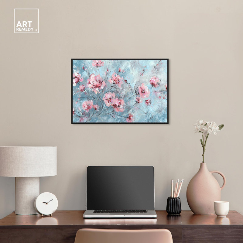Bloom Season Pastel Abstract Canvas Wall Art with Black Frame