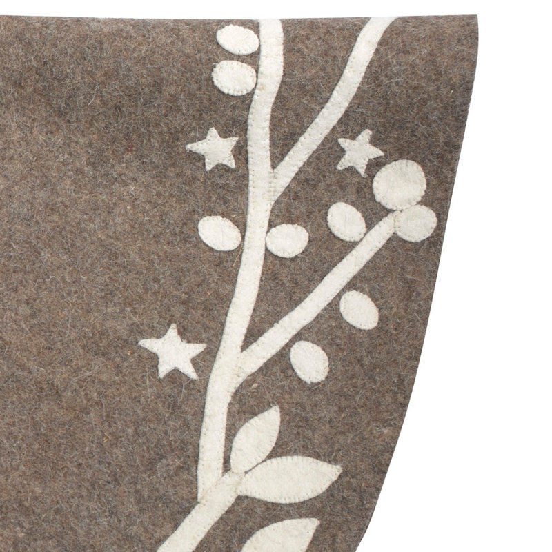 Handmade Christmas Tree Skirt in Felt - Branches and Stars on Gray, 72", Gray
