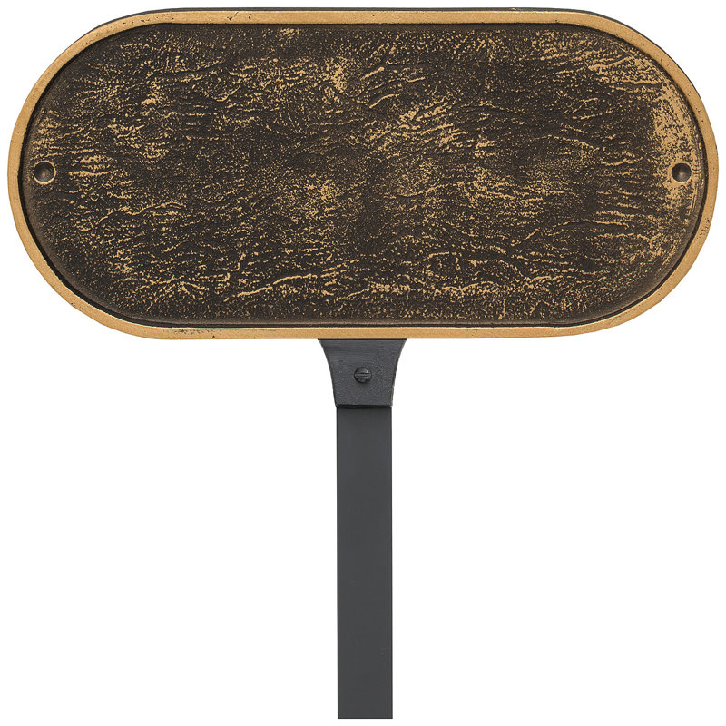 Plaque d'adresse oblongue avec piquet de pelouse, Bronze vieilli / doré