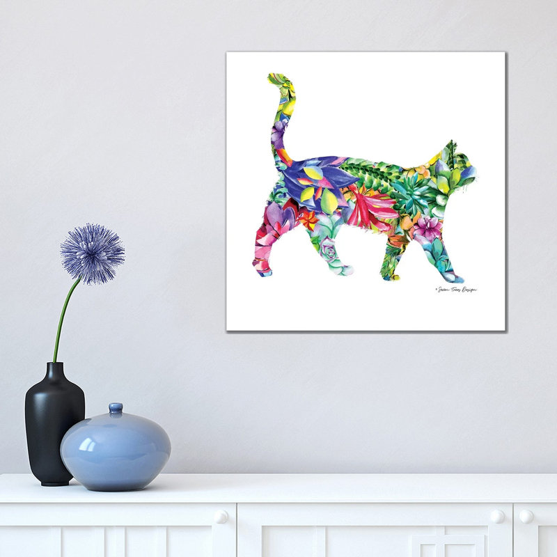 Cat Watercolour Succulents - Wrapped Canvas Painting, 45.72 cm H x 45.72 cm W x 3.175 cm D