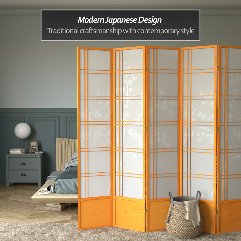 83.5" Bamboo Tree Double Cross Shoji Room Divider, 5 Panels, Honey