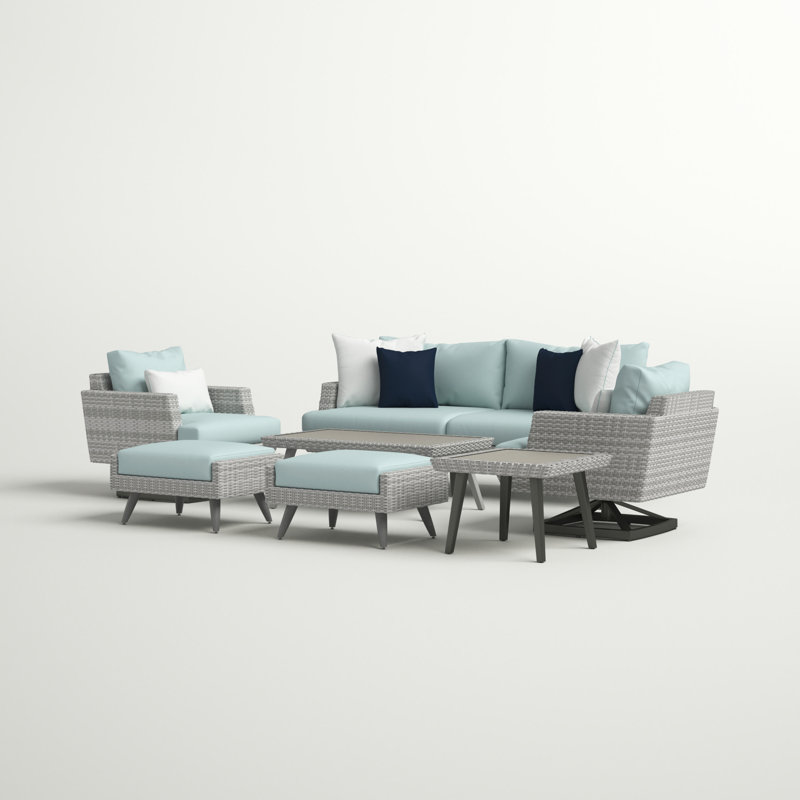 Ehrenfried 5 - Person Patio Conversation Set with Sunbrella® Cushions, Canvas Spa Sunbrella® Canvas
