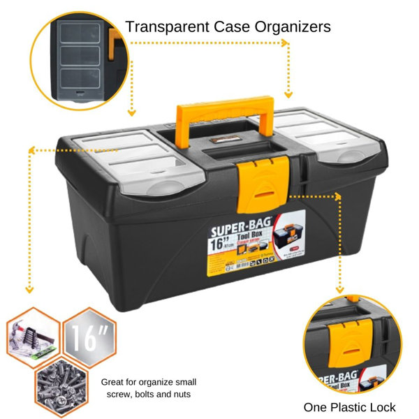 Plastic Tool Boxes Set (16-Inch & 12-Inch),Large Portable Storage Tool  box,Lock Secured/Tray/Dividers,Tool box Suitable for Professional  Maintenance