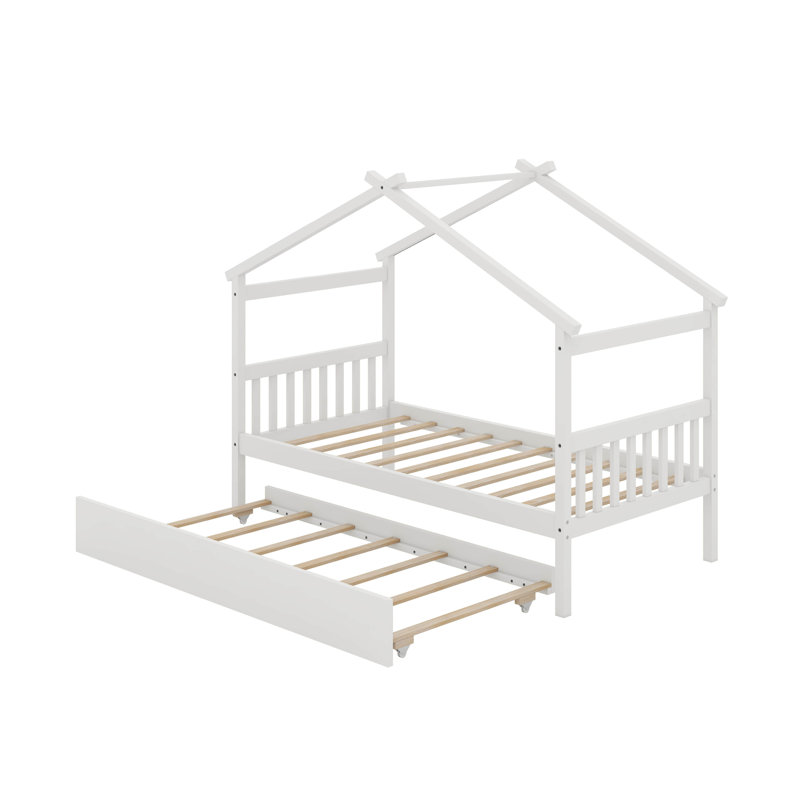 Lit simple en bois avec lit gigogne, Simple, Blanc