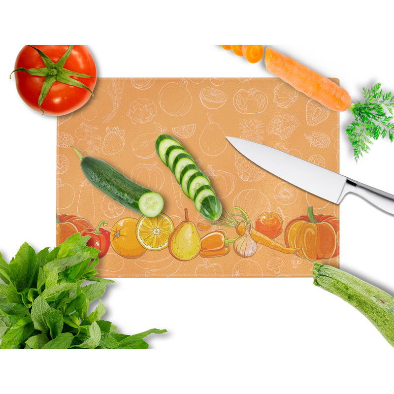 Fruits and Vegetables Rectangle Glass Cutting Board