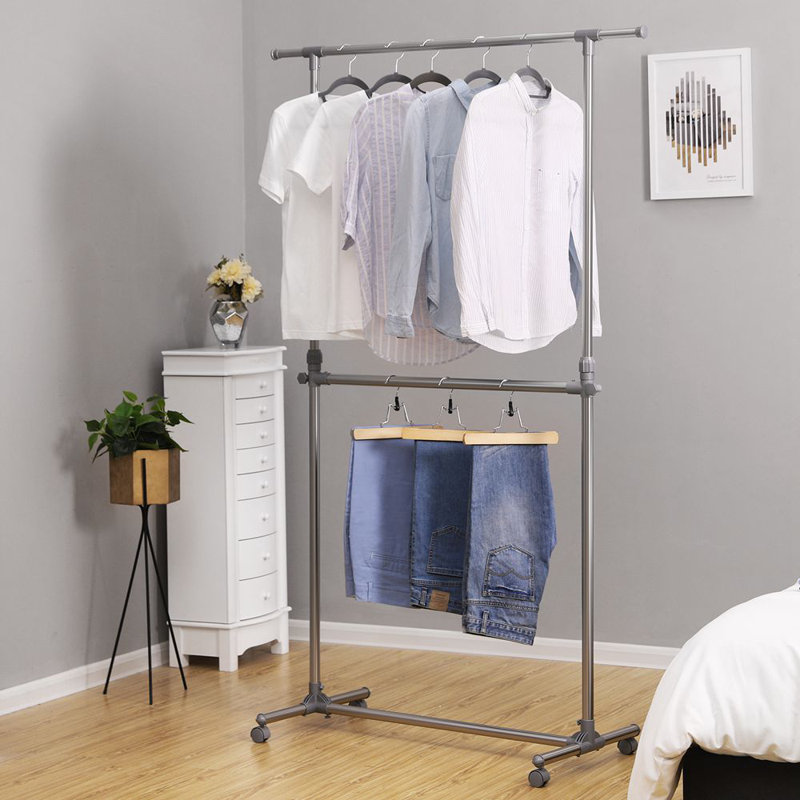 166 cm Adjustable Rolling Clothes Rack, Grey