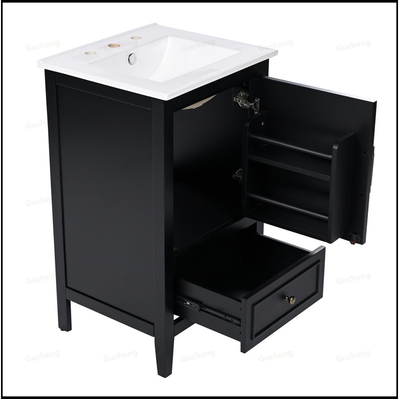 Meuble-lavabo de 20 po avec porte droite, Noir