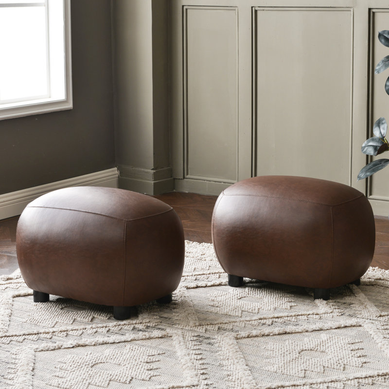 23" Wide Faux Leather Upholstered Ottoman Set Of 2, Brown