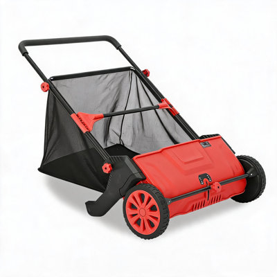 26" Push Lawn Sweeper with 7 Cu. Ft. Collection Bag & 4 Rotating Brushes | Adjustable Height, Lightweight Leaf & Grass Collector for Lawn, Yard & Garden