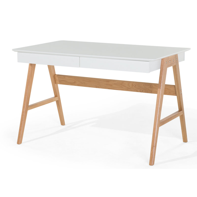 Marcello Solid Wood Base Writing Desk, Brown, White