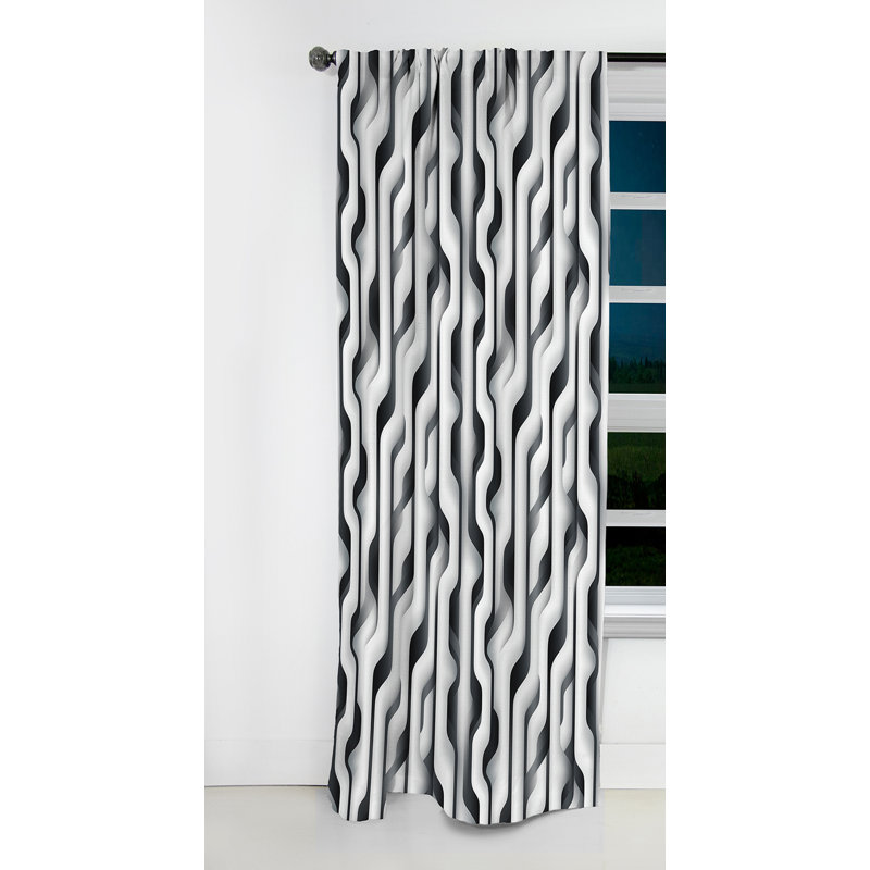 Motif rayé d'illusion optique noir et blanc - Rideau occultant à rayures - 1 panneaux, L 52 po x L 108 po
