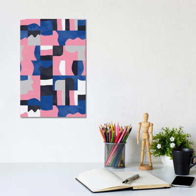 Organic Cubes And Shapes Blue Pink - Wrapped Canvas Art Prints - Wrapped Canvas Gallery-Wrapped Canvas Giclée