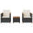 Ebern Designs 3 Piece Bistro Set With Cushions Black Poly Rattan Acacia Wood-22512792-22512790