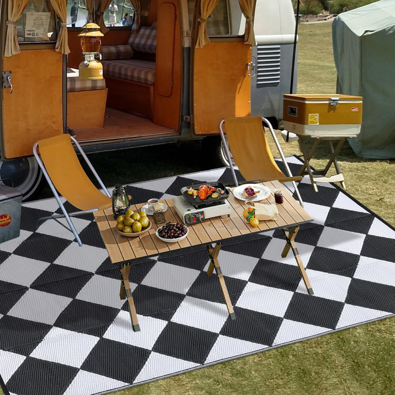 10' x 14' Reversible Outdoor Rug with Carry Bag, Waterproof Plastic Straw Weave, Easy-Clean and Lightweight Design for Patio, RV Camping, and Backyard Use