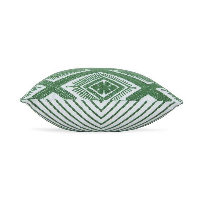 Green and White Embroidered Diamond 16" Square Pillow Set
