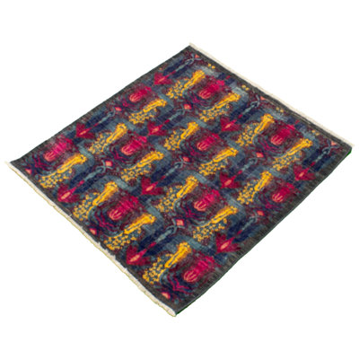 Tapis carré gris foncé en laine noué à la main de conception unique nouvel âge Lahore Finest 4 pi Azhaan