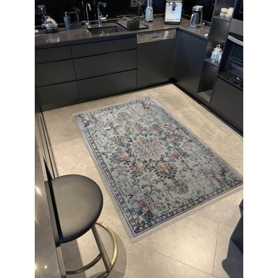 Tapis décoratif rétro à motif floral multicolore à motif floral beige