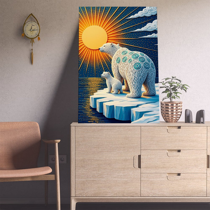 Toile, art mural, ours polaire, maman et bébé cub, affiche 5-2, affiche rétro, décoration intérieure, 12 po x 18 po