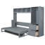 Lit escamotable double pleine grandeur avec placard et tiroirs, gris