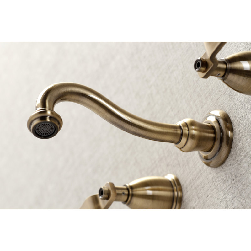 Kingston Brass Whitaker Two-Handle 3-Hole Wall Mount Bathroom Faucet, Antique Brass