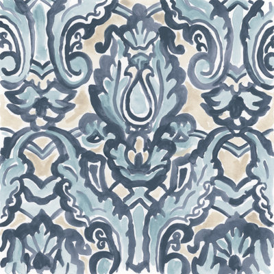 Blue And Khaki Motif III by June Erica Vess - Wrapped Canvas Painting