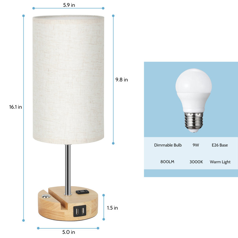 Tiream Wood USB Table Lamp