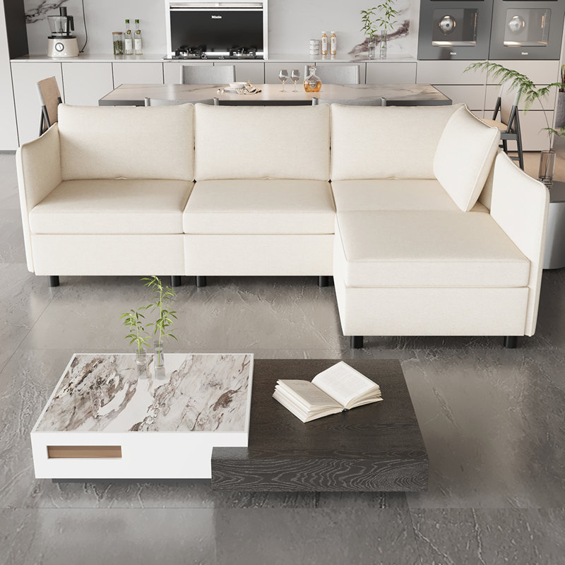 Canapé convertible avec rangement pour le salon, Beige