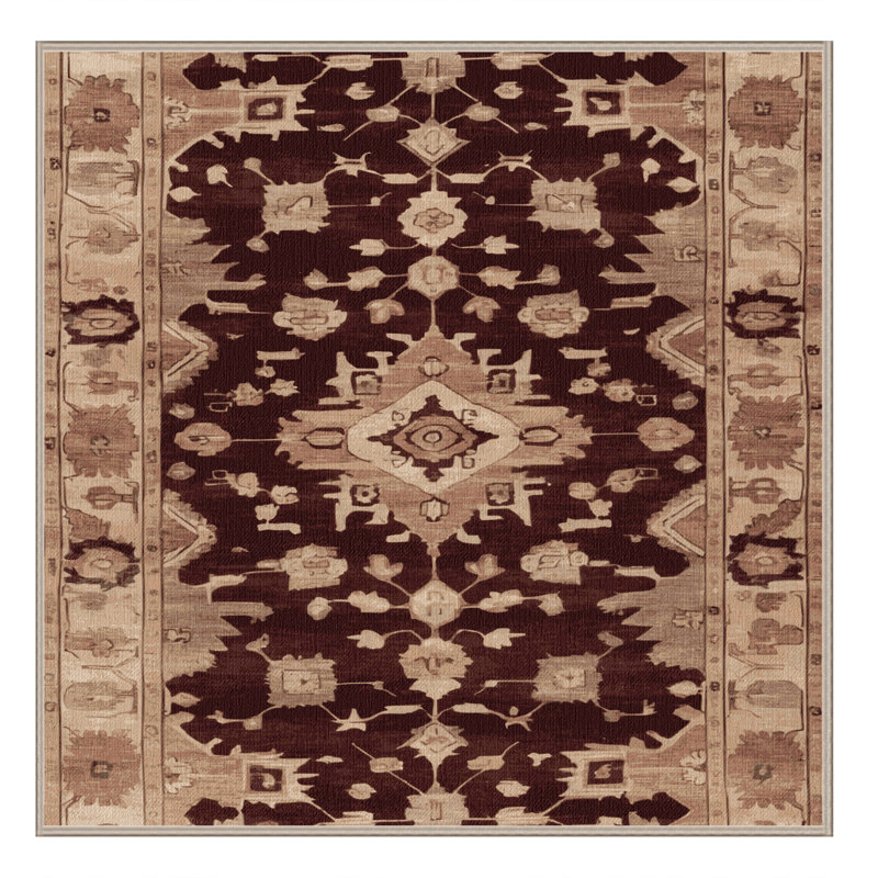 Machine Washable Overdyed Brown Area Rug, Square 3'