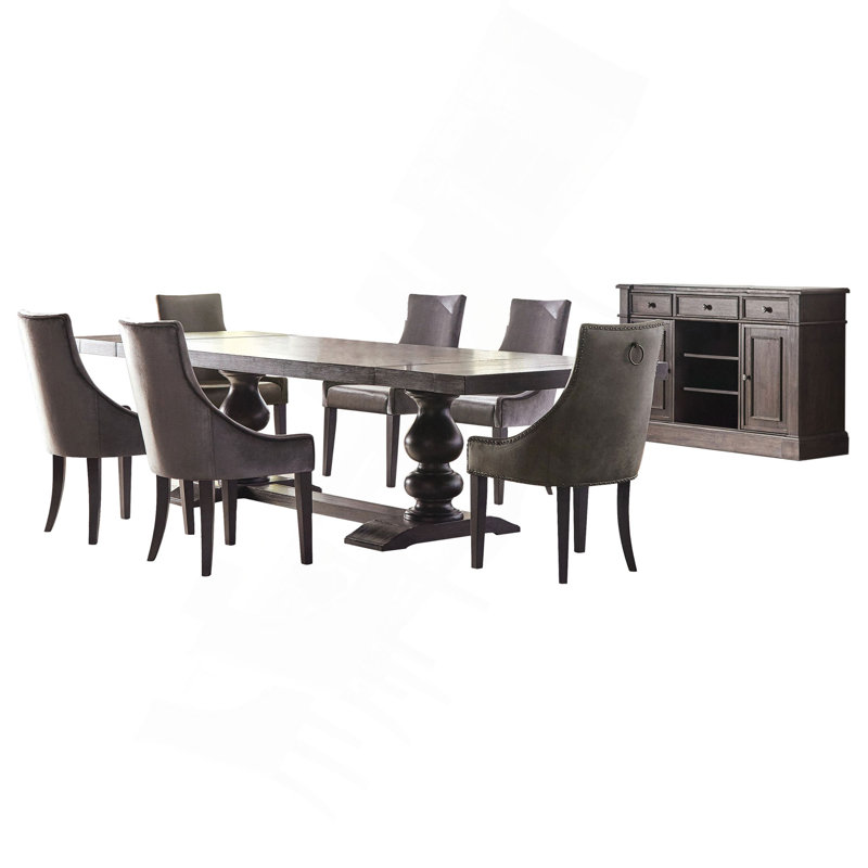 Ensemble de salle à manger gris et noir antique