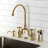 Kingston Brass English Country Two-Handle 3-Hole Deck Mount Bridge Kitchen Faucet with Side Sprayer-110403736