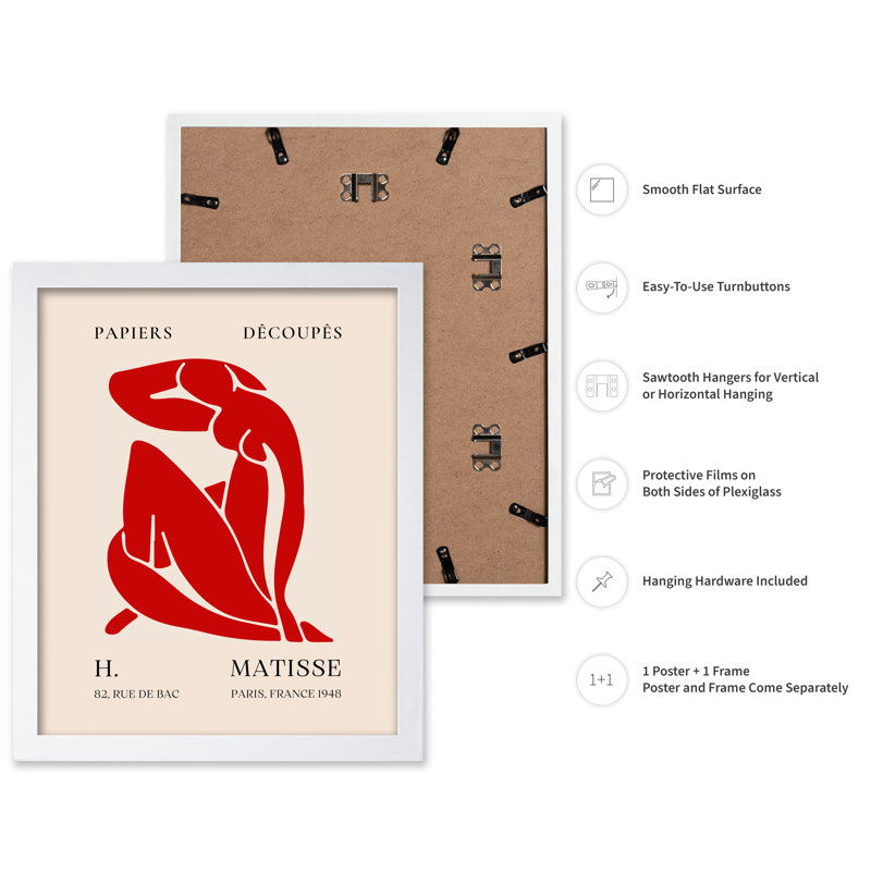 Henri Matisse - rouge nu, Poster, 24"H x 32"W, White Framed
