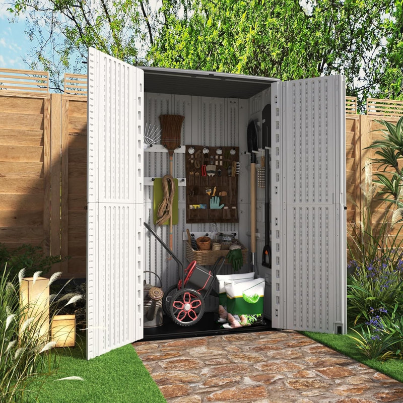 260 Gallons HDPE UV-Resistant Double-Panel Outdoor Storage Shed, White