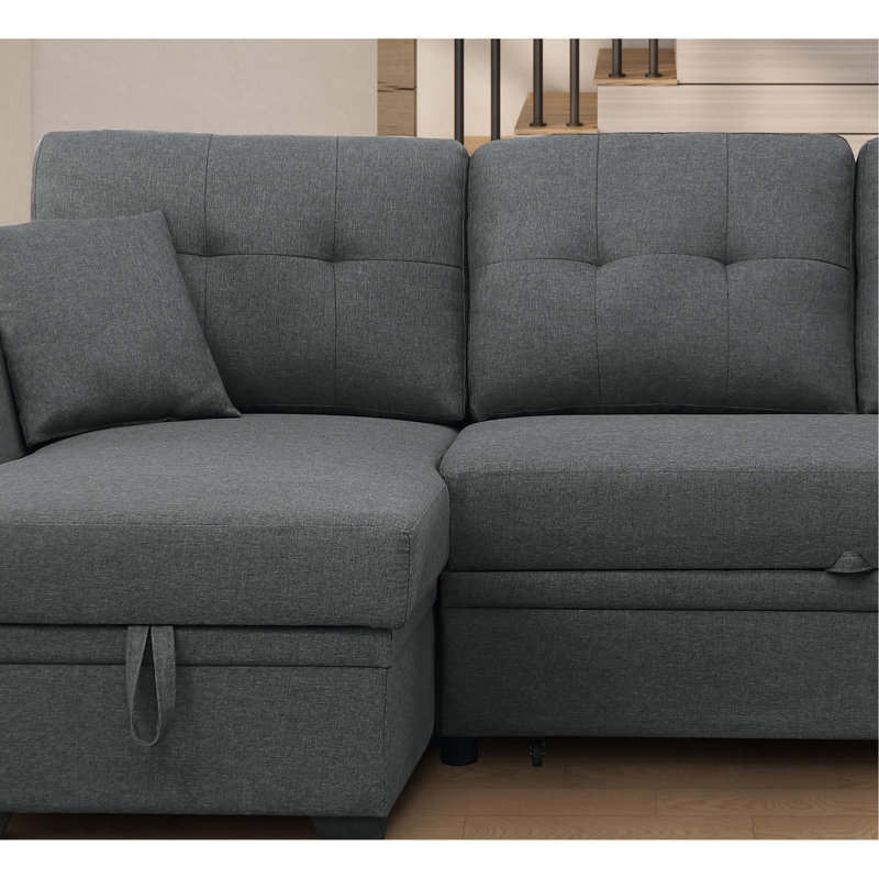 Comfortable Sectional Sofa Bed With Durable Construction For Relaxation, Dark Gray Fabric
