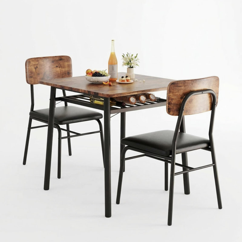 Ensemble de table de salle à manger carrée pour 2 avec chaises rembourrées, Brun, Brun, Brun, Brun