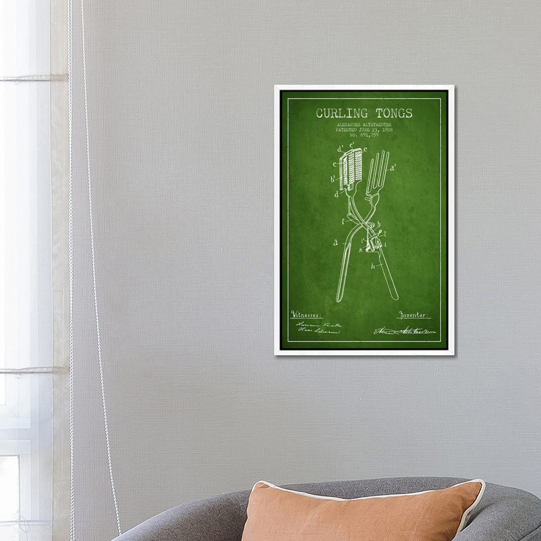 Curling Tongs Green Patent Blueprint von Aged Pixel - Gallery-Wrapped Canvas Giclée on Canvas