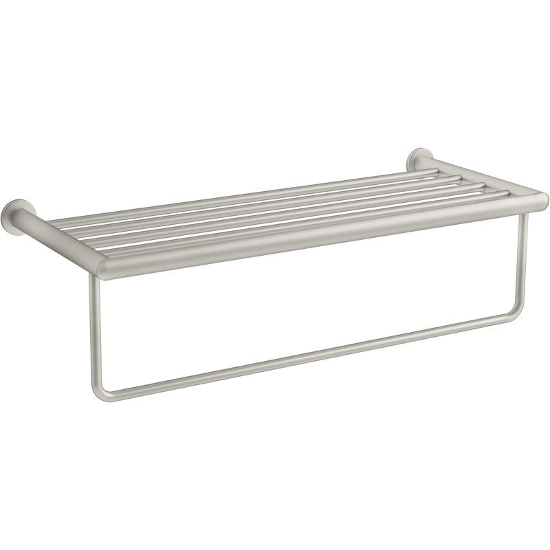 Kumin Hotelier Accent Shelf with Towel Bar, Vibrant Brushed Nickel