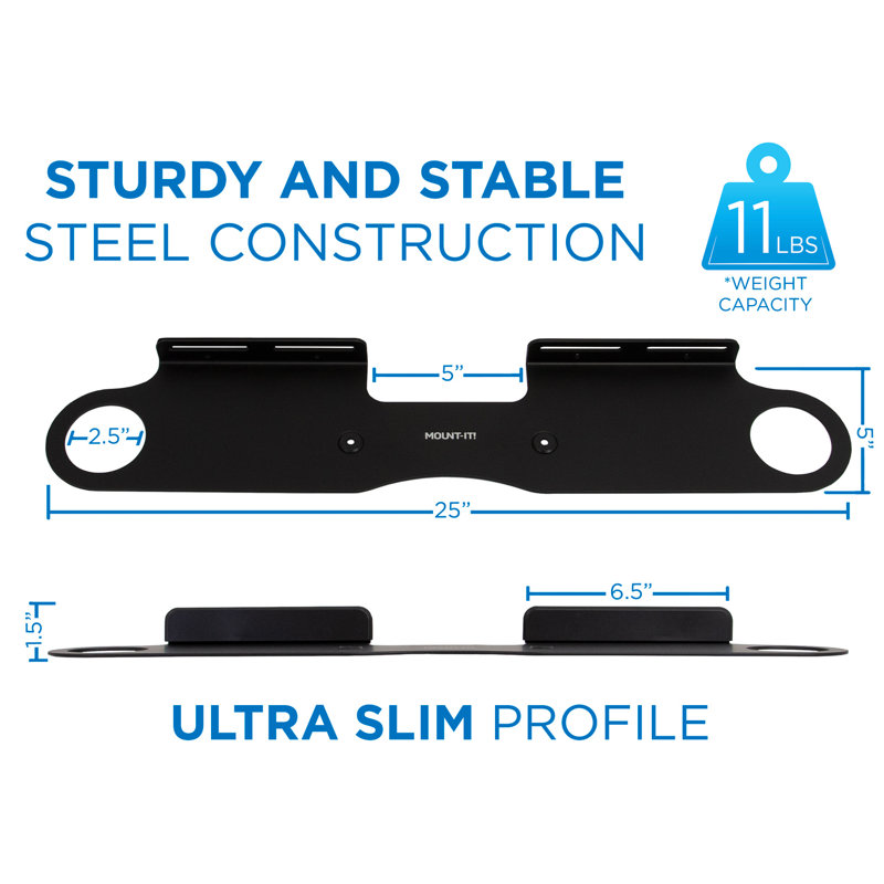 Montez-le! Fixation murale Sonos Beam | Support de barre de son noir pour poteaux muraux de 16 po de largeur et 25 po de largeur