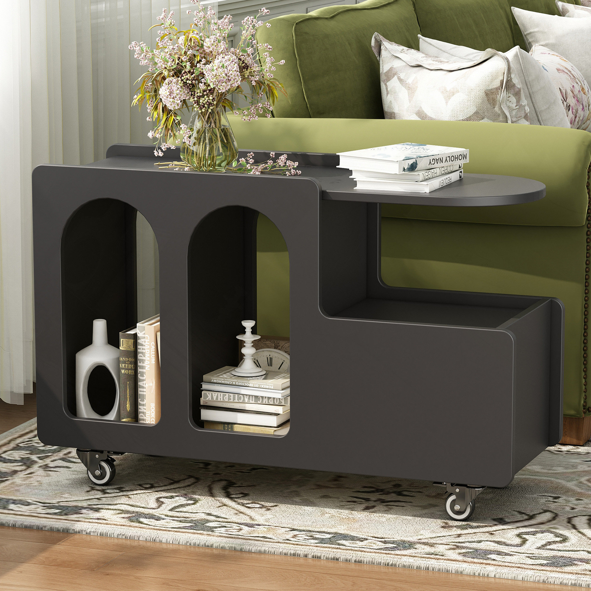 Dakota Fields Mobile End Table With Lockable Wheels, Cream Style Side ...