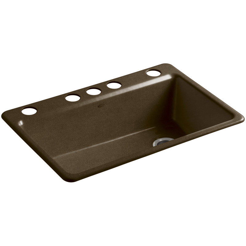 Riverby 33" x 22" x 9-5/8" Under-Mount Single-Bowl Kitchen Sink with Accessories, Black/Tan